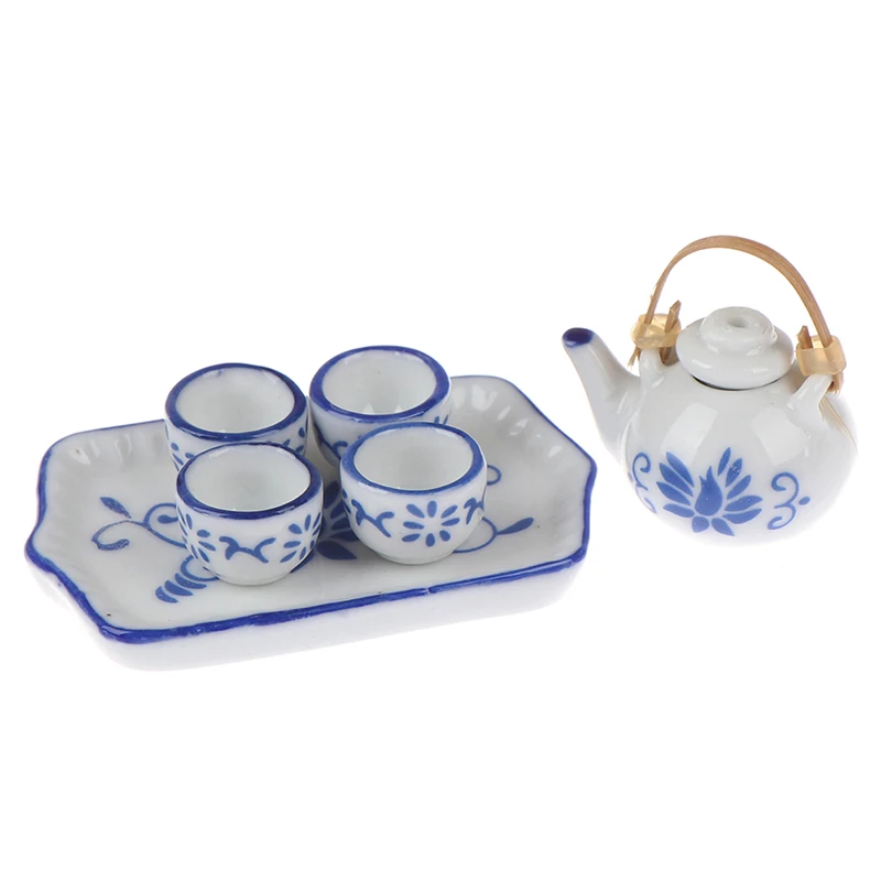 Details about   5pcs 12th Dollhouse Miniature Dining Ware Porcelain Tea Set Cups Pot Blue 