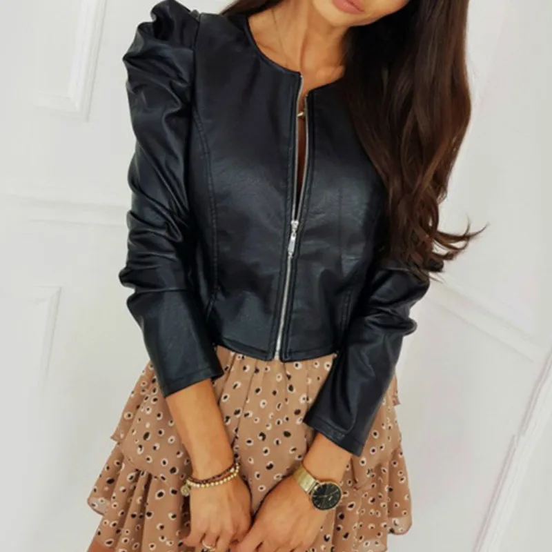Fashion Streetwear Woman Clothes Long Sleeve PU Leather Coats Ruched Long Sleeve Slim Zipper Outwear Office Lady Women's Jackets 
Fashion Streetwear Woman Clothes Long Sleeve PU Leather Coats Ruched Long Sleeve Slim Zipper Outwear Office Lady Women's Jackets