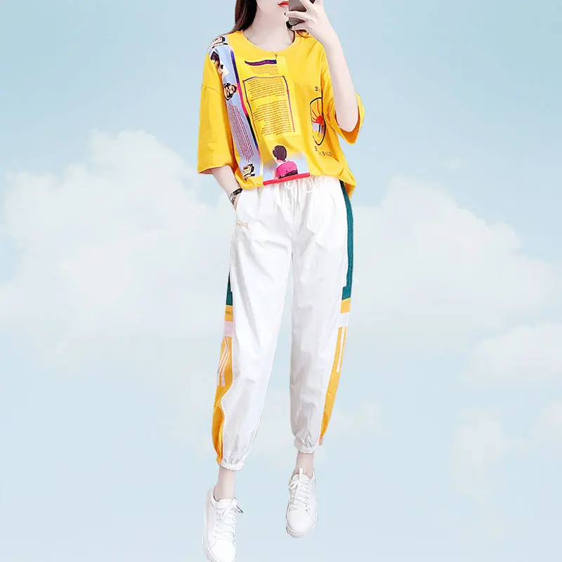 2019 New Summer 2 Piece Set Women Round Neck Printed Letters Jacket With Nine Pants Casual Fashion Two Piece Set Female SS538
2019 New Summer 2 Piece Set Women Round Neck Printed Letters Jacket With Nine Pants Casual Fashion Two Piece Set Female SS538