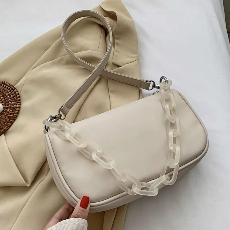 Acrylic Chain Design Nylon Baguette bags ForWomen 2020 Fahion Shoulder Handbags Solid Color Underarm bag Travel Hand bag
Acrylic Chain Design Nylon Baguette bags ForWomen 2020 Fahion Shoulder Handbags Solid Color Underarm bag Travel Hand bag