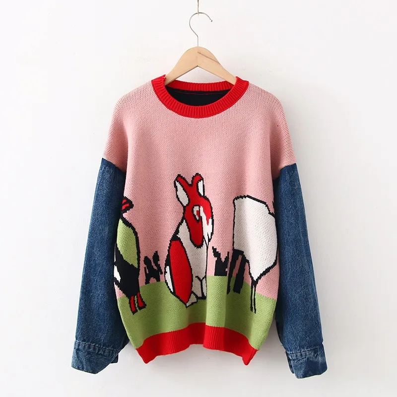 Autumn And Winter Crew Neck Sweater Korean-style Loose Cowboy Joint Sweater Cartoon Rabbit Pattern Base
Autumn And Winter Crew Neck Sweater Korean-style Loose Cowboy Joint Sweater Cartoon Rabbit Pattern Base