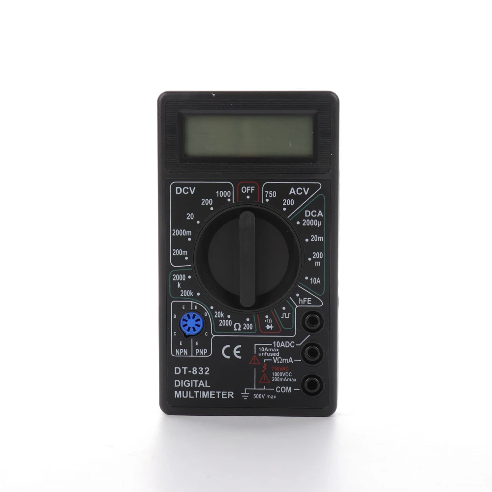 DT-832 Digital Multimeter 6000 counts 200 Ohm-2000K Ohm range Backlight AC/DC Ammeter Voltmeter Ohm Portable Voltage meter
DT-832 Digital Multimeter 6000 counts 200 Ohm-2000K Ohm range Backlight AC/DC Ammeter Voltmeter Ohm Portable Voltage meter