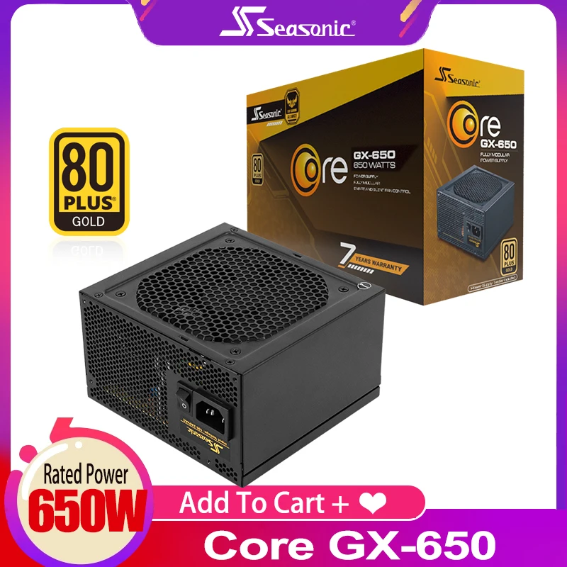 Seasonic GX650 Power Supply 80PLUS Gold 100% Original Rated 650W power Desktop PC computer power supply
Seasonic GX650 Power Supply 80PLUS Gold 100% Original Rated 650W power Desktop PC computer power supply