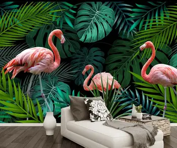 

CJSIR Custom 3D Mural Wallpaper Southeast Asia Hand Drawn Tropical Rain Forest Flamingo Wall Background Modern 3D Wallpaper