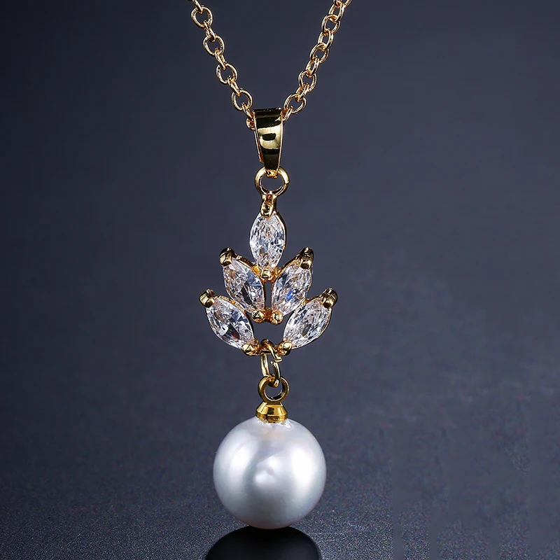 Uilz Romantic Style Wedding Jewelry Imitation pearls Cubic Zircon Stone Necklace For Women Girl UN055 | Украшения и аксессуары
