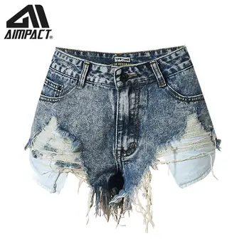 

Women's Mid Rise Vintage Shorts Frayed Raw Hem Ripped Denim Jean Shorts Destroyed Stretchy Bermuda Shorts Jeans by Aimpact