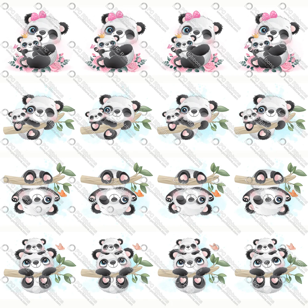 

1-1/2" Cute Panda Printed Custom Design Cartoon for DIY Crafts Hair Bow Lanyard/Satin /3" Grosgrain Ribbon CA241