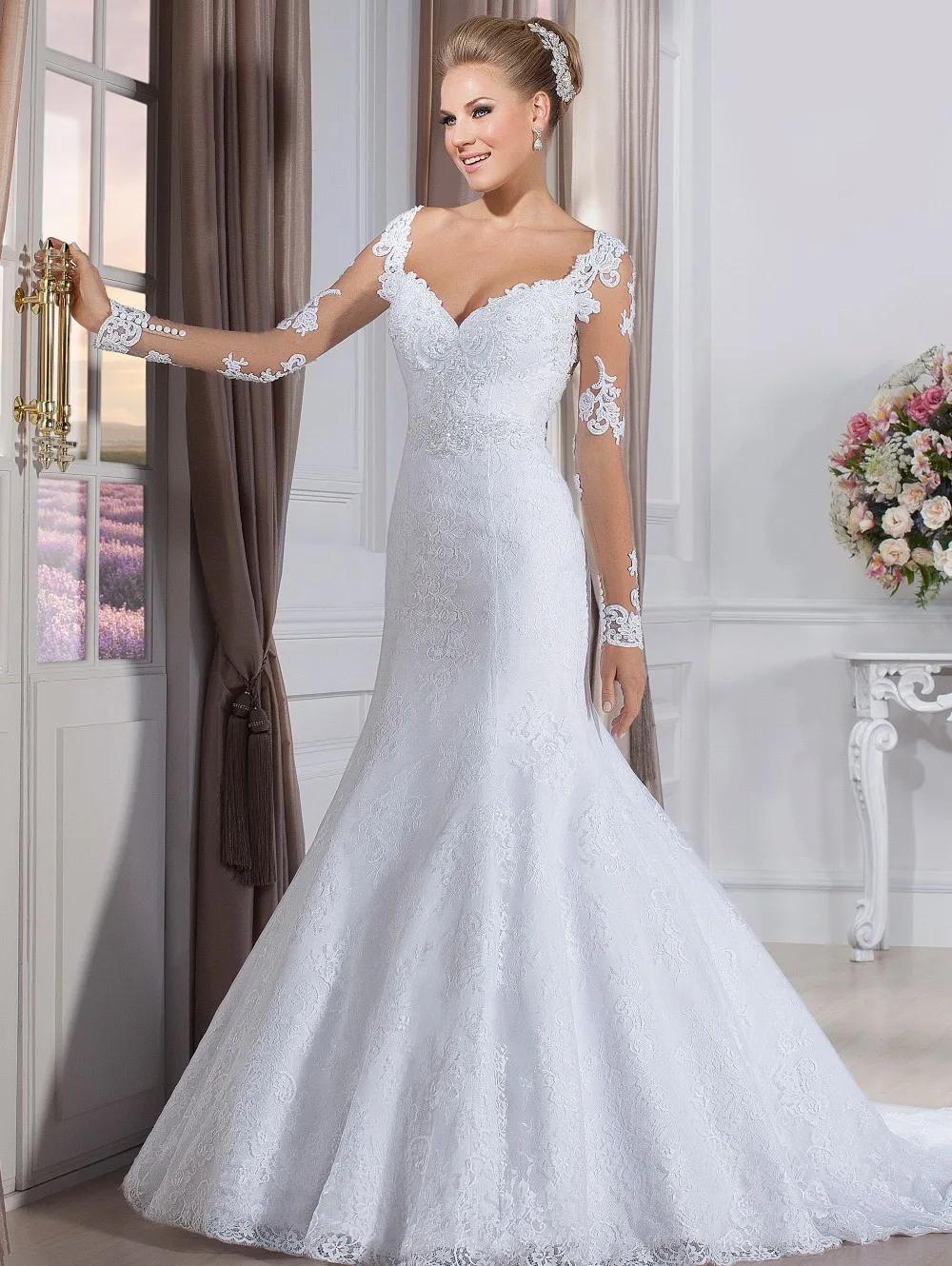 Free Shipping lace mermaid v-neck long sleeve brides vestido de noiva manga longo bridal gown 2018 mother of the bride dresses
Free Shipping lace mermaid v-neck long sleeve brides vestido de noiva manga longo bridal gown 2018 mother of the bride dresses