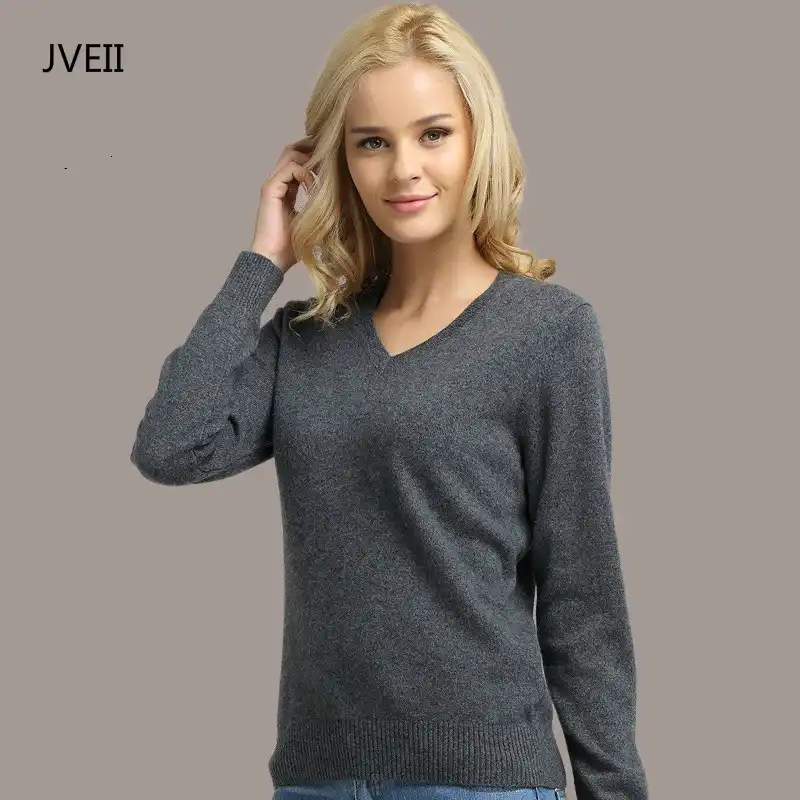 long sleeve v-neck cashmere sweater and pullover female autumn