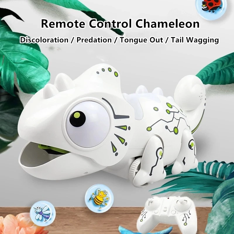 

High Simulation Chameleon 2.4G Remote Control RC Robot With Light Sound Effect Tail Swing Extendable Tongue Intelligent Animal