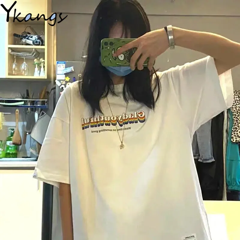 Футболка для пар с принтом радуги и надписью, летняя дышащая женская футболка с коротким рукавом, Универсальный женский спортивный топ в студенческом стиле
Футболка для пар с принтом радуги и надписью, летняя дышащая женская футболка с коротким рукавом, Универсальный женский спортивный топ в студенческом стиле