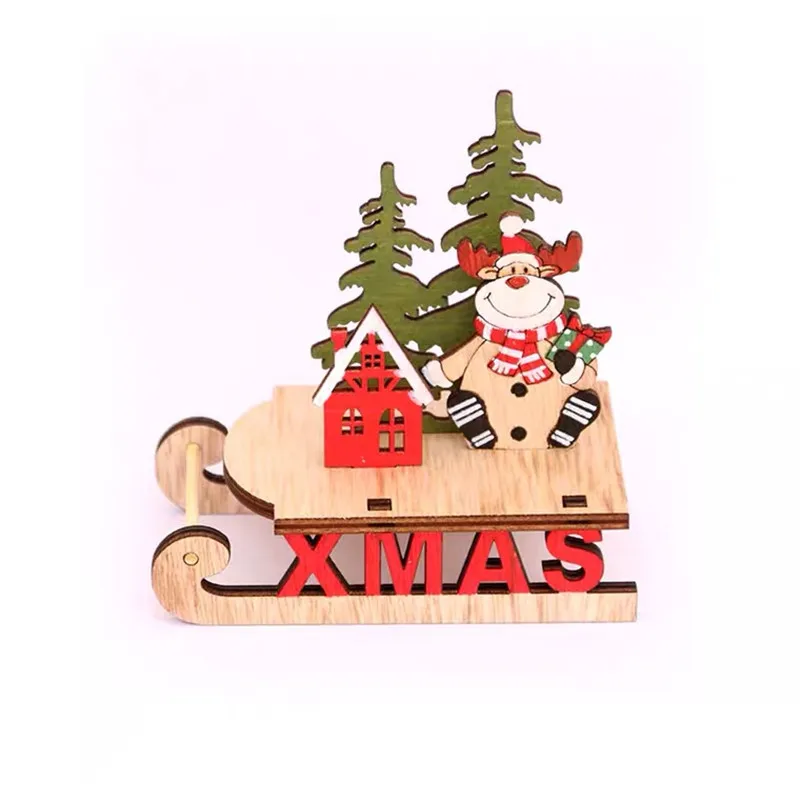 

Christmas Decorations Table Window Hotel Shopping Mall Wooden Color Assembled Sleigh Ornaments Santa Claus Deer Car