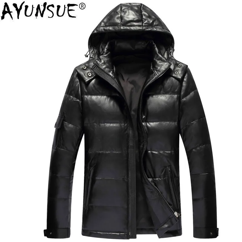 

AYUNSUE 2020 Real Leather Jacket Men Hooded Autumn Winter Sheepskin Coat for Men Duck Down Jacket Veste Cuir Homme YZX1926 KJ