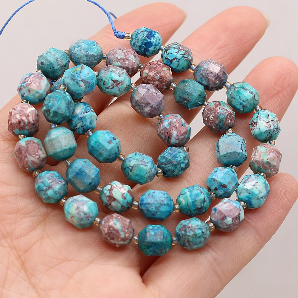 

Natural Stone Imperial Turquoise Semi-precious Stone Faceted Beaded DIY Making Bracelet Necklace Jewelry Accessories 8mm