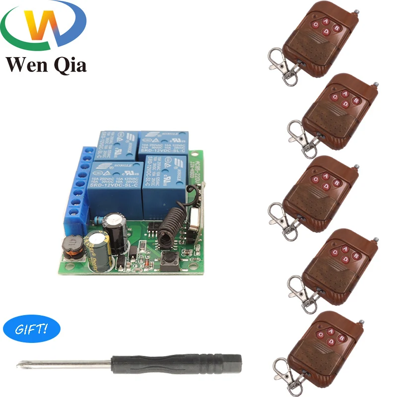 433Mhz Universal Wireless Remote Control RF Switch DC 12V 4CH Relay Receiver Module and 4Buttons RF Transmitter Light Switch DIY
433Mhz Universal Wireless Remote Control RF Switch DC 12V 4CH Relay Receiver Module and 4Buttons RF Transmitter Light Switch DIY