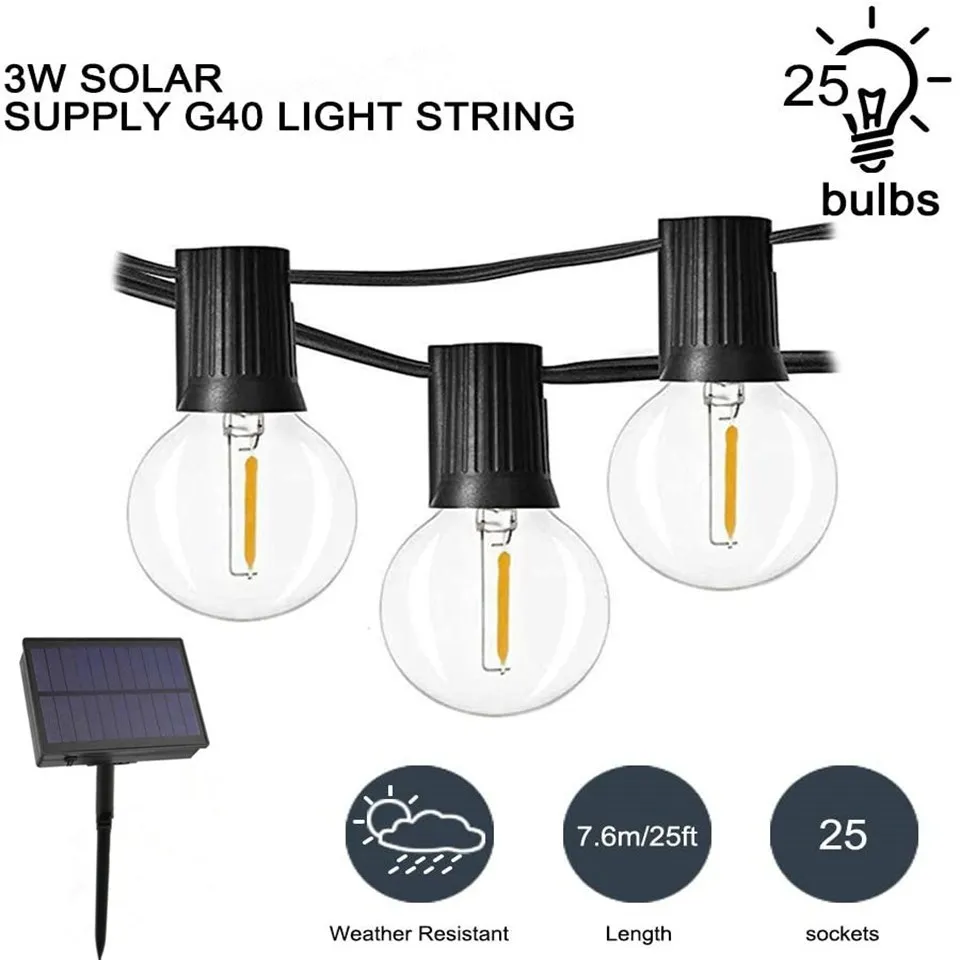25Ft G40 LED Bulb Globe Solar String Lights With Clear Bulb Backyard Patio Lights Bulbs Decorative Outdoor Garland Wedding
25Ft G40 LED Bulb Globe Solar String Lights With Clear Bulb Backyard Patio Lights Bulbs Decorative Outdoor Garland Wedding
