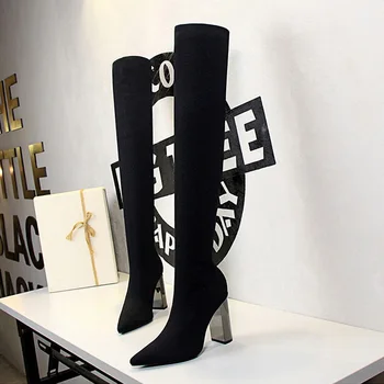 Women High Boots Woolen Over The Knee High Heel Boot European American Fashion Simplicity Metal Heel Black Autumn Ladys Shoes 
Women High Boots Woolen Over The Knee High Heel Boot European American Fashion Simplicity Metal Heel Black Autumn Ladys Shoes