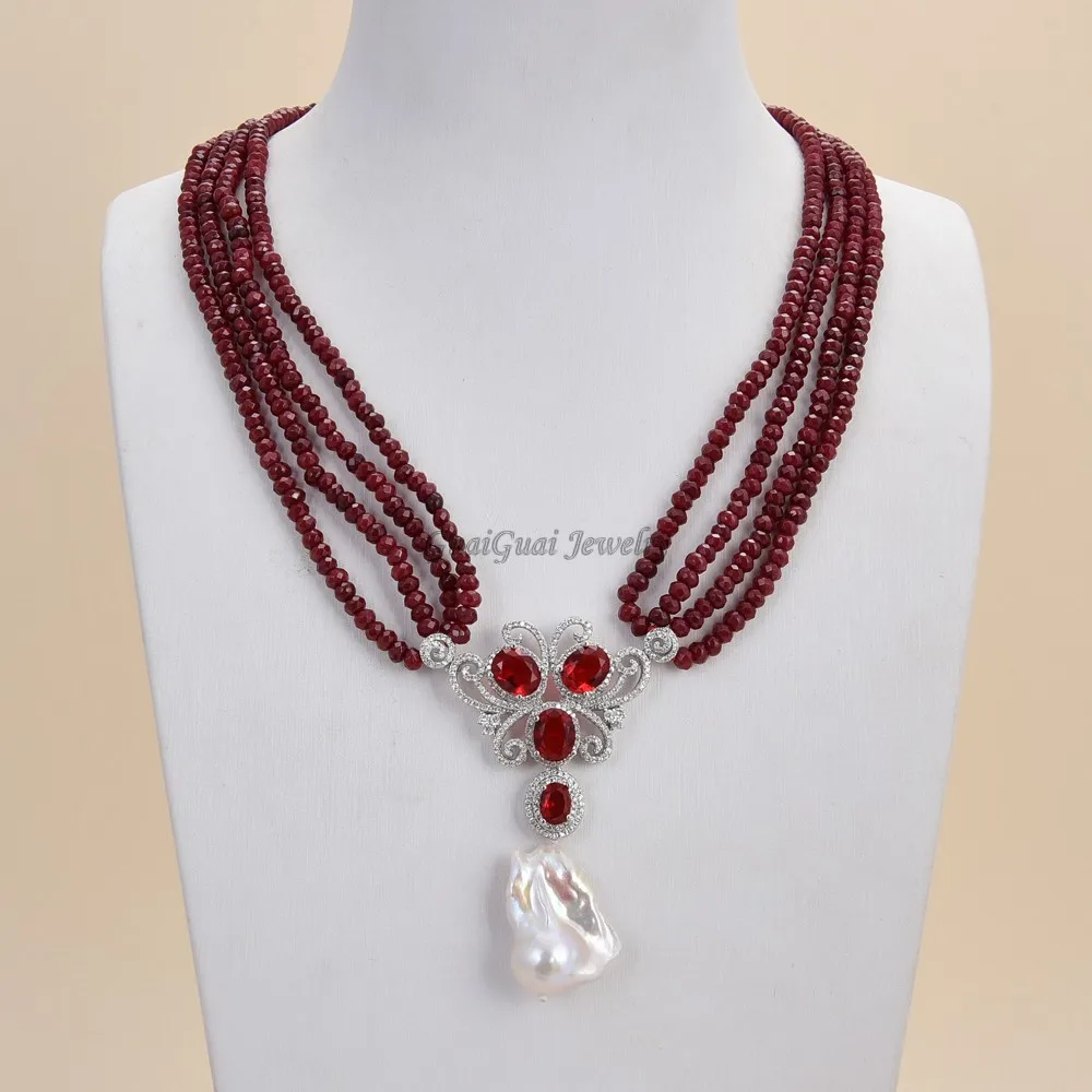 Ожерелье из красного нефрита с 4 прядями 19 дюймов|pave pendant|pearl pendantpendant pearl |