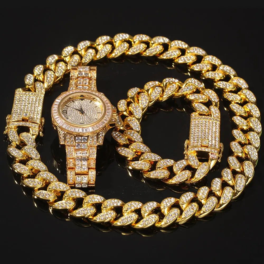 3pcs/set Men Hip hop iced out bling Chain Necklace Bracelets watch 20mm width cuban Chains Necklaces Hiphop charm jewelry gifts
3pcs/set Men Hip hop iced out bling Chain Necklace Bracelets watch 20mm width cuban Chains Necklaces Hiphop charm jewelry gifts