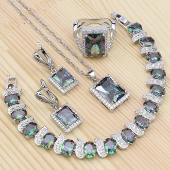 925 Silver Jewelry Sets Mystic Rainbow Cubic Zirconia White Crystal Ring Bracelet Necklace Pendant Earrings Set For Women
925 Silver Jewelry Sets Mystic Rainbow Cubic Zirconia White Crystal Ring Bracelet Necklace Pendant Earrings Set For Women