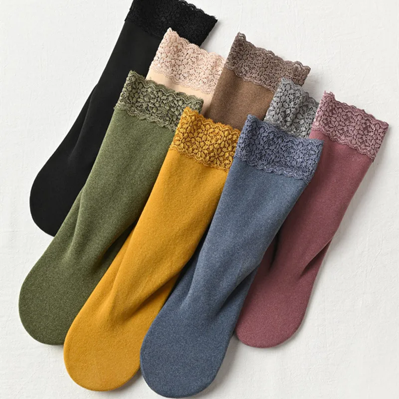 Winter Warm Thicken Thermal Socks Women Woollen Velvet Sock Soft Sleeping Socks Solid Color Seamless Casual Lace Socks Female
Winter Warm Thicken Thermal Socks Women Woollen Velvet Sock Soft Sleeping Socks Solid Color Seamless Casual Lace Socks Female