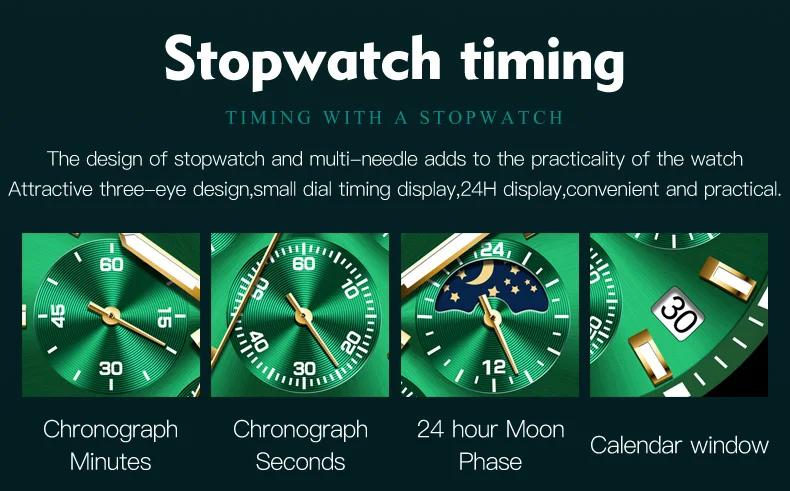 Swiss brand Olevs Green Waterproof Ghost Quartz Watch Moon Phase Waterproof Sports Chronograph Stainless Steel Wristwatch Male Swiss brand Olevs Green Waterproof Ghost Quartz Watch Moon Phase Waterproof Sports Chronograph Stainless Steel Wristwatch Male