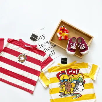 Tonytaobaby Boy and Girl Stripes Cute Pattern Loose Bear Bunny Print Plain Cotton Short Sleeve T-shirt 
Tonytaobaby Boy and Girl Stripes Cute Pattern Loose Bear Bunny Print Plain Cotton Short Sleeve T-shirt