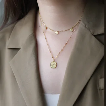 

Amaiyllis 18K Gold Bohemia Double-layer Clavicle Necklace Pendants Gold Coins Boho Pendant Necklace For Women 18k Jewelry
