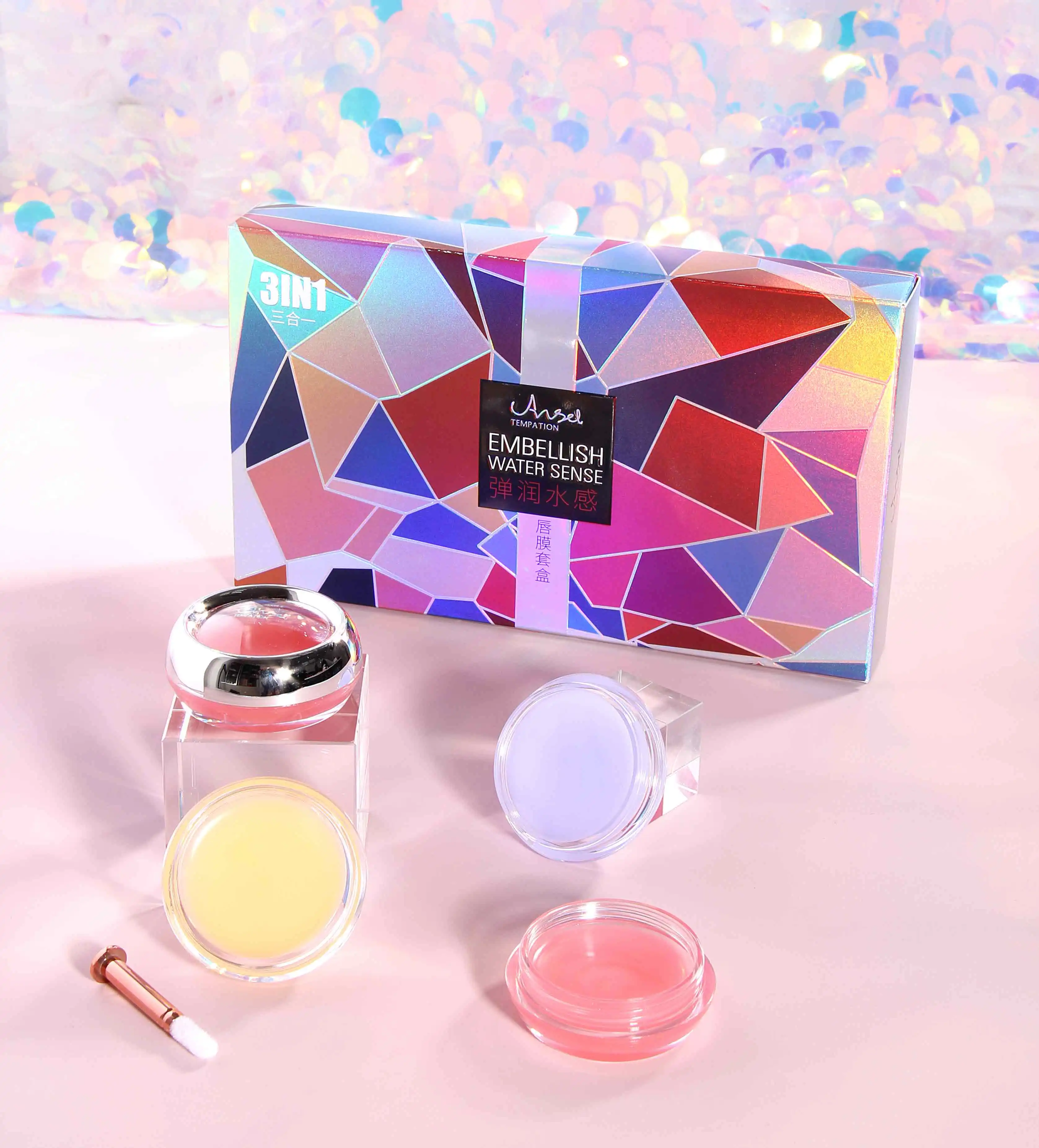 lip mask with brush temperature change color pink transparent