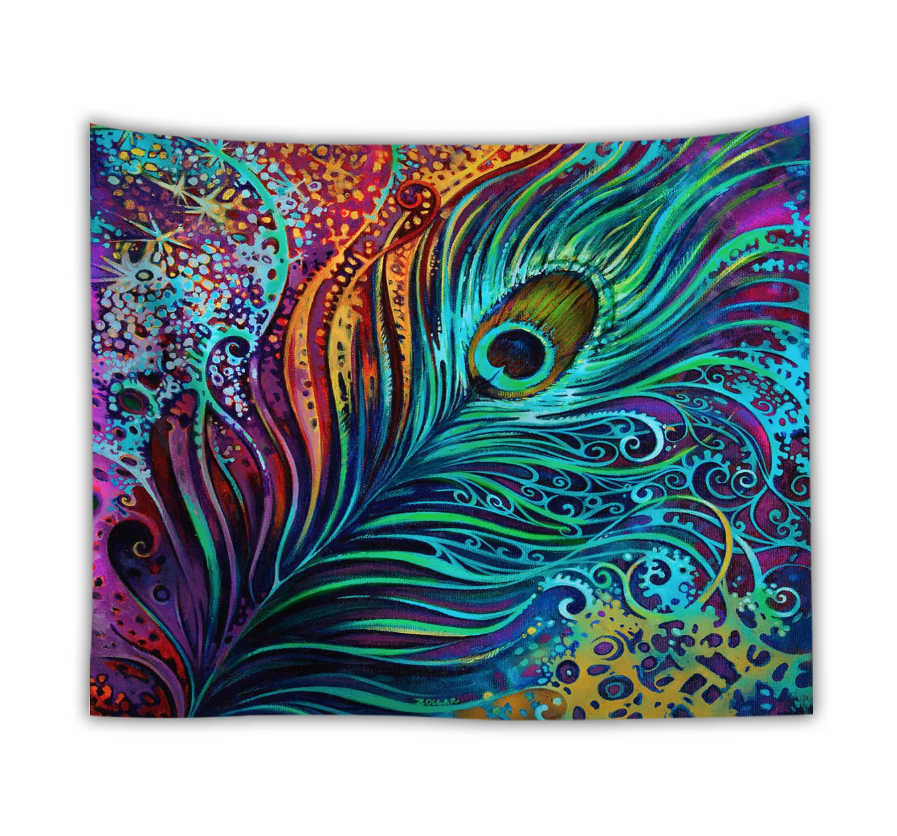 

Colorful Peacock Feather Abstract Art Wall Tapestry Wall Hanging Psychedelic Peacock Feather Beach Yoga Mat Bedspread TableCloth