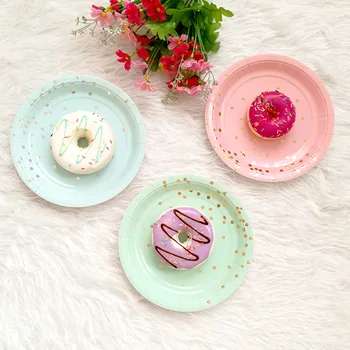 

Confetti Dot Small Paper Plates Pastel Blue/Pink/Mint Dessert Dishes Birthday Baby Shower Gender Reveal Party Tableware Decore