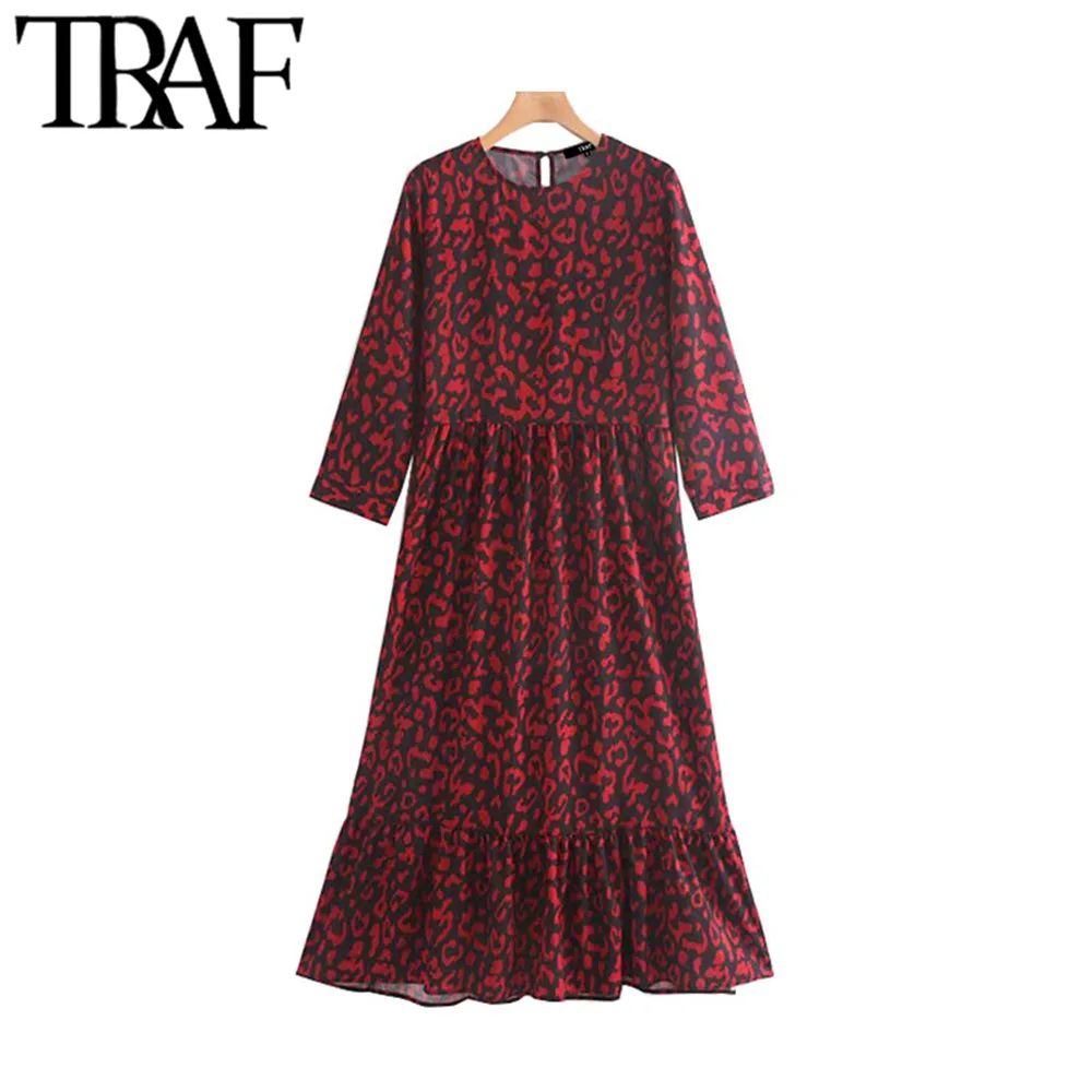 TRAF Women Vintage Leopard Print Ruffled Maxi Dress Fashion O Neck Three Quarter Sleeve Animal Pattern Chic Dresses Vestidos
TRAF Women Vintage Leopard Print Ruffled Maxi Dress Fashion O Neck Three Quarter Sleeve Animal Pattern Chic Dresses Vestidos