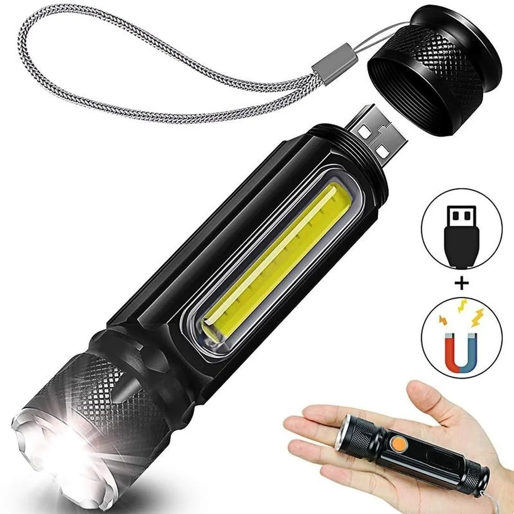 USB Rechargeable Built-in Battery LED Flashlight T6 COB Torches Zoom 5 Modes Flash Light Magnetic Attraction Waterproof Camping
USB Rechargeable Built-in Battery LED Flashlight T6 COB Torches Zoom 5 Modes Flash Light Magnetic Attraction Waterproof Camping