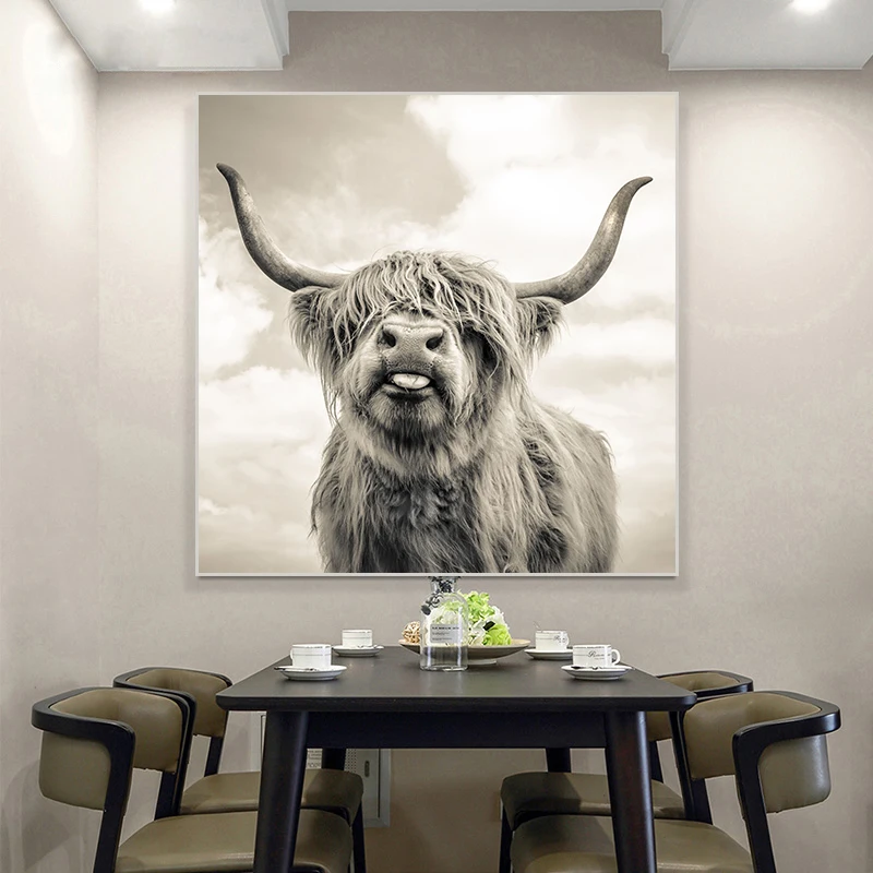 

Modern Yak Animal Canvas Painting Highland Cow Cattle Posters and Prints Cuadros Wall Art Picture for Living Room Home Decor