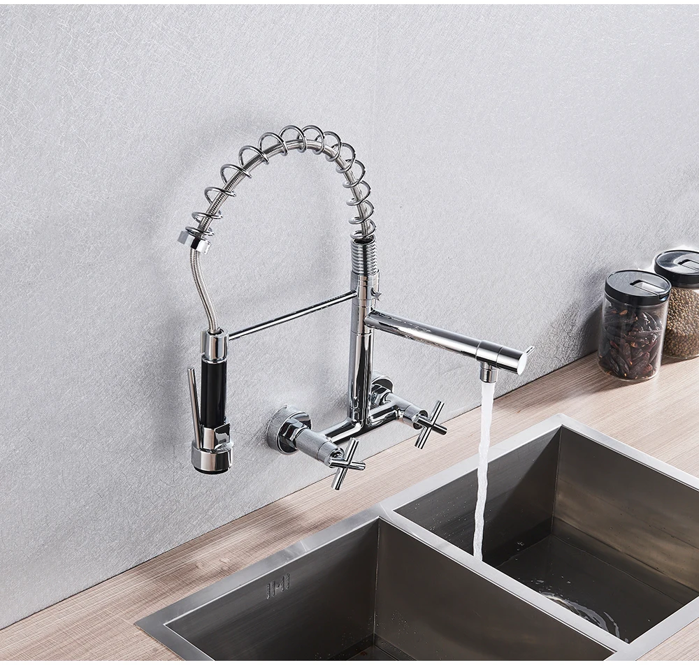 Generic Chrome Spring Kitchen Faucet 360 Rotation Pull Down Hand