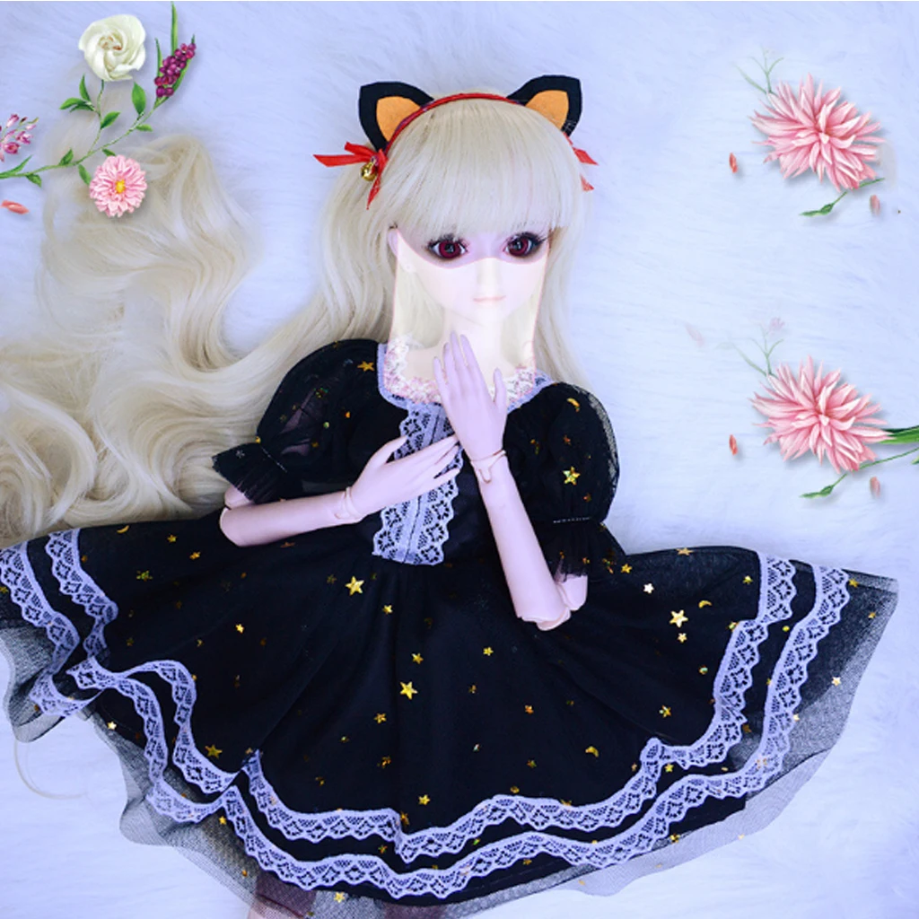 1/3 Sweet Black Short Sleeve Lace Gauzy Dress Skirt for BJD Night Lolita Doll DIY Accessories 1/3 Sweet Black Short Sleeve Lace Gauzy Dress Skirt for BJD Night Lolita Doll DIY Accessories