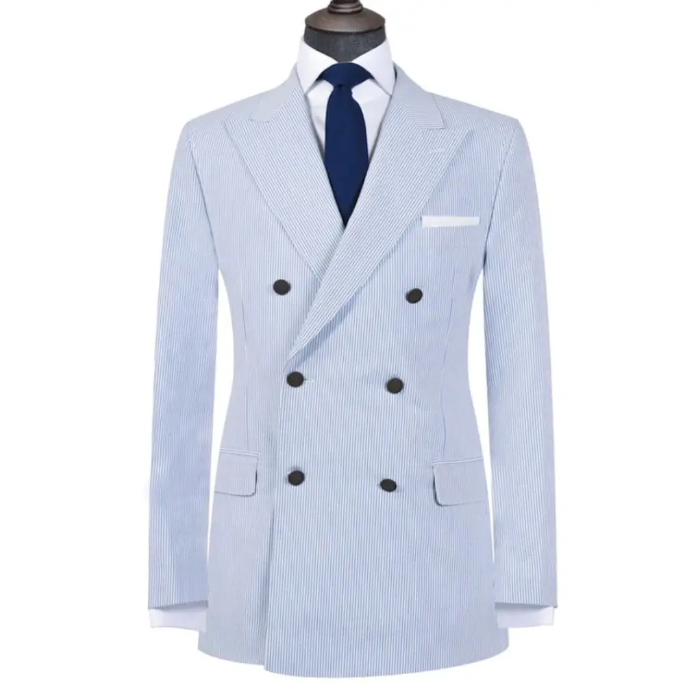 Light Blue Stripe Mens Linen Suits One Piece Jacket Double-breasted Peak Lapel Formal Wear Groom Best Man Suit Mens Coat
Light Blue Stripe Mens Linen Suits One Piece Jacket Double-breasted Peak Lapel Formal Wear Groom Best Man Suit Mens Coat