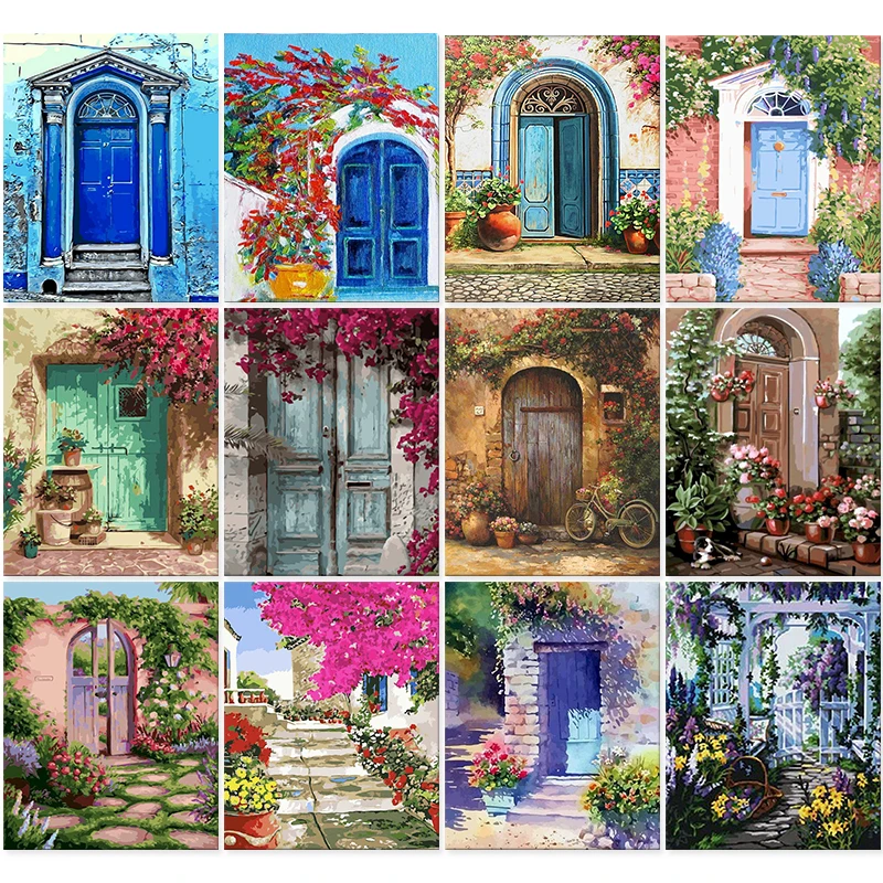 Door Scenery 60x75cm Paint By Numbers Kits On Canvas DIY Frame Oil Painting Hand Decor Draw Number | Дом и сад