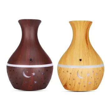 

300ml Wood Grain Air Humidifier Vase Style Ultrasonic USB Aroma Mist Diffuser