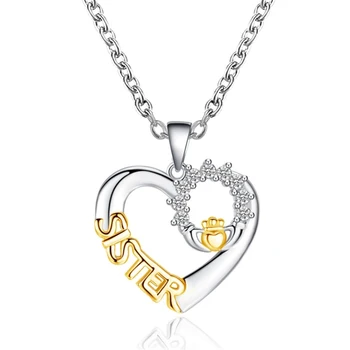 Simple Letter SISTER Golden White Bling Starry Clear Zircon Hollow Heart Shape Copper Fashion Pendant Necklace For Women
Simple Letter SISTER Golden White Bling Starry Clear Zircon Hollow Heart Shape Copper Fashion Pendant Necklace For Women