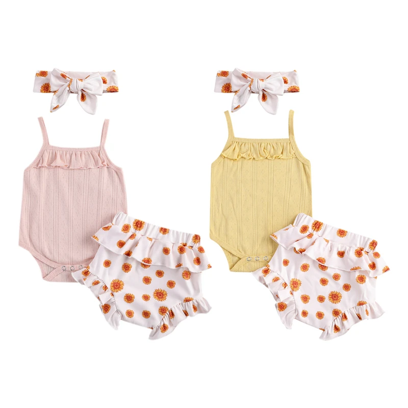 BY Three Piece Baby Girls Clothes Fresh Solid Color Suspender Jumpsuit and Sunflower Short Pants with Headband Girls Sets
BY Three Piece Baby Girls Clothes Fresh Solid Color Suspender Jumpsuit and Sunflower Short Pants with Headband Girls Sets