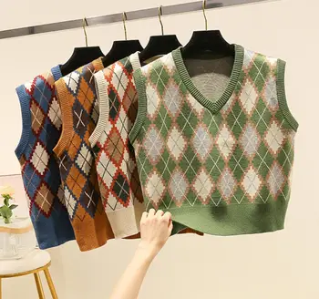 2020 spring women's fashion v-neck knitting check vest sleeveless sweater vintage kniting pullovers
2020 spring women's fashion v-neck knitting check vest sleeveless sweater vintage kniting pullovers