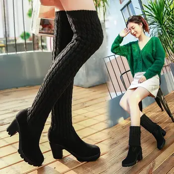 Autumn Winter Women's Korean-Style Sexy Slim-Looking Wool Over-the-Knee Boots Elastic Skinny Flat-Bottomed Slanted Heel Boots 
Autumn Winter Women's Korean-Style Sexy Slim-Looking Wool Over-the-Knee Boots Elastic Skinny Flat-Bottomed Slanted Heel Boots