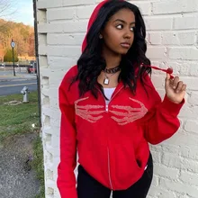 Rhinestone Hoodie Y2k Fashion Autumn Winter Fall Clothes 2021 Black Red Zipper Sweatshrit Rhinestone Fingers Streetwear Women
Rhinestone Hoodie Y2k Fashion Autumn Winter Fall Clothes 2021 Black Red Zipper Sweatshrit Rhinestone Fingers Streetwear Women