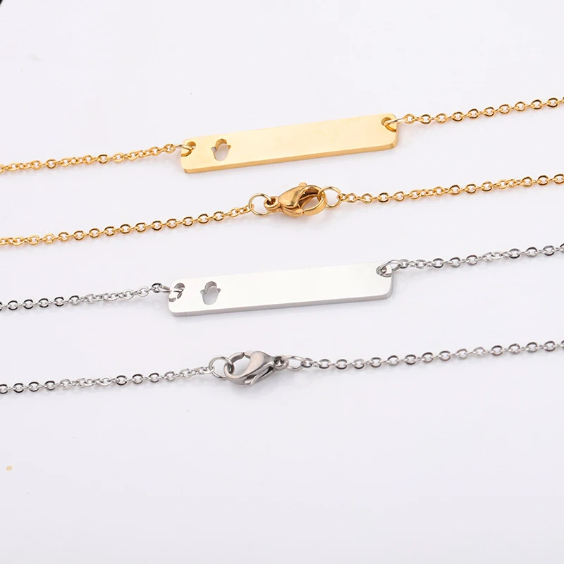 

316L Stainless Steel Hand Of Fatima Pendant Necklace Gold Silver Hollow Bar Geometric Necklaces Women Jewelry Stal Nierdzewna