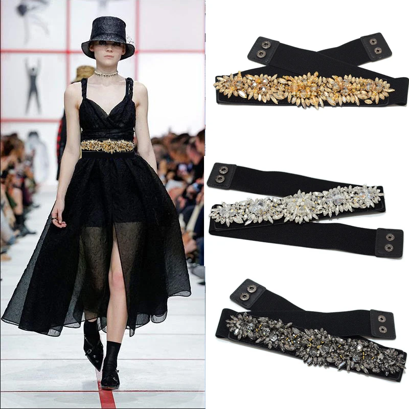 

Luxury Designers 2023 New Women's Elastic Belt Rhinestone Inlaid Rice Beads Belt Fashion Decoration Small Waist Seal