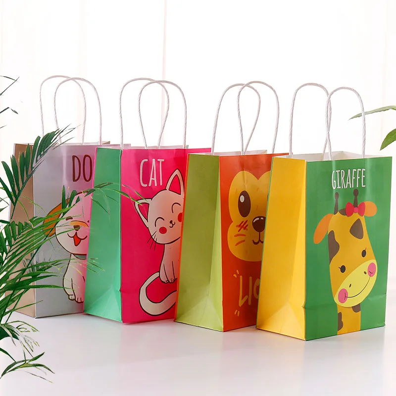

Animal Party Favor Bags Forest Candy Gift Treat Goody Paper Bags with Handles Kids Animal Themed Birthday Baby Shower Party