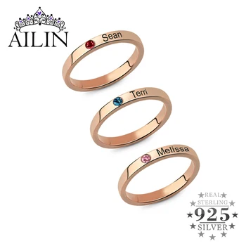 

AILIN Mother's Stackable Engraved Name Rings With Birthstone Personalized Triple Ring Rose Gold Color
