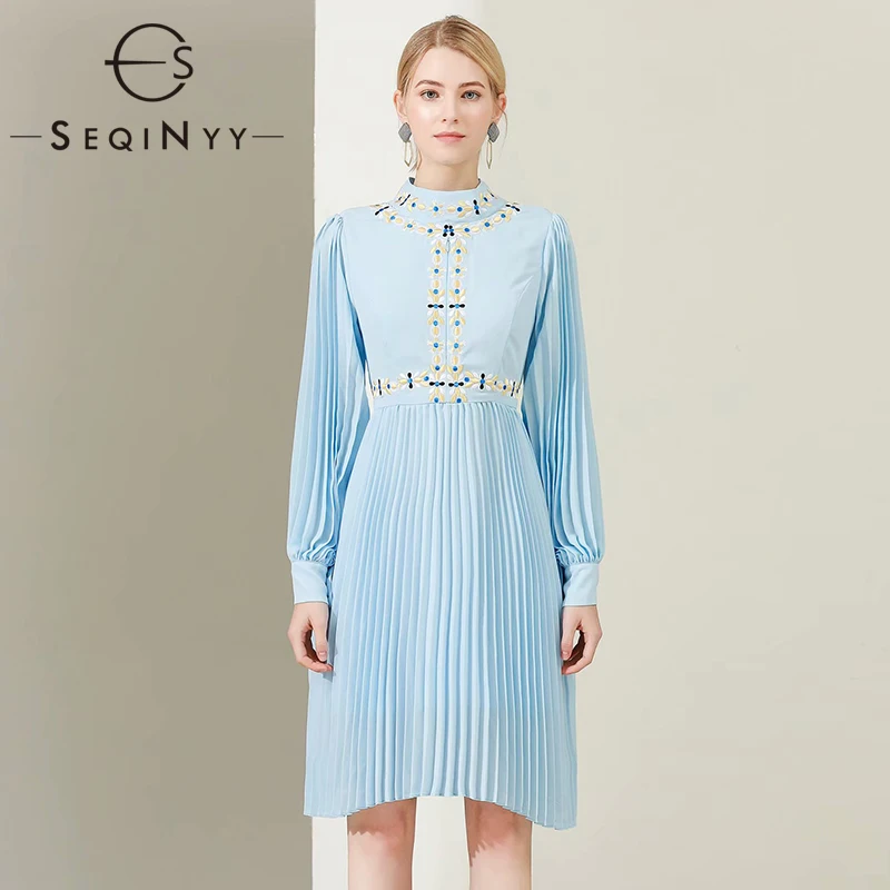 SEQINYY Blue Dress 2020 Early Spring New Fashion Design Women Long Sleeve Embroidery Flowers High Quality Pleat Knee Dress
SEQINYY Blue Dress 2020 Early Spring New Fashion Design Women Long Sleeve Embroidery Flowers High Quality Pleat Knee Dress