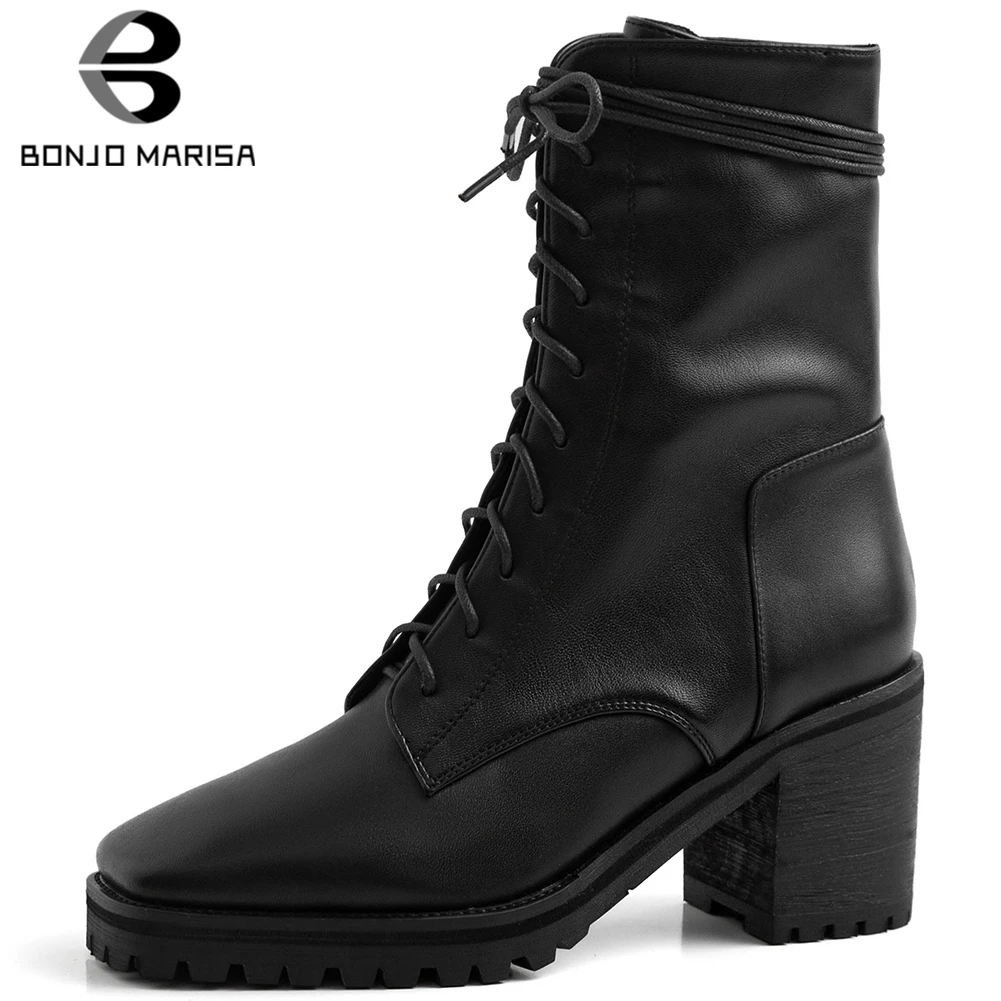 BONJOMARISA New Brand Genuine Leather Ladies High Chunky Heels Shoes Woman Casual Office Cross Tied Autumn Winter Ankle Boots
BONJOMARISA New Brand Genuine Leather Ladies High Chunky Heels Shoes Woman Casual Office Cross Tied Autumn Winter Ankle Boots